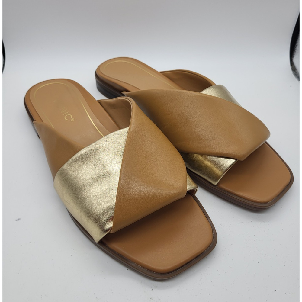 Tan & Gold Slide Sandals - Women - Picture 2 of 11